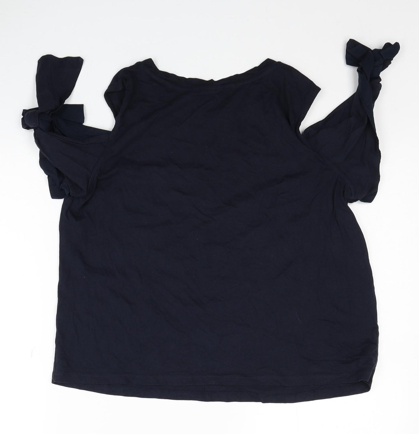 H&M Womens Blue Cotton Basic T-Shirt Size M Boat Neck - Cold Shoulder