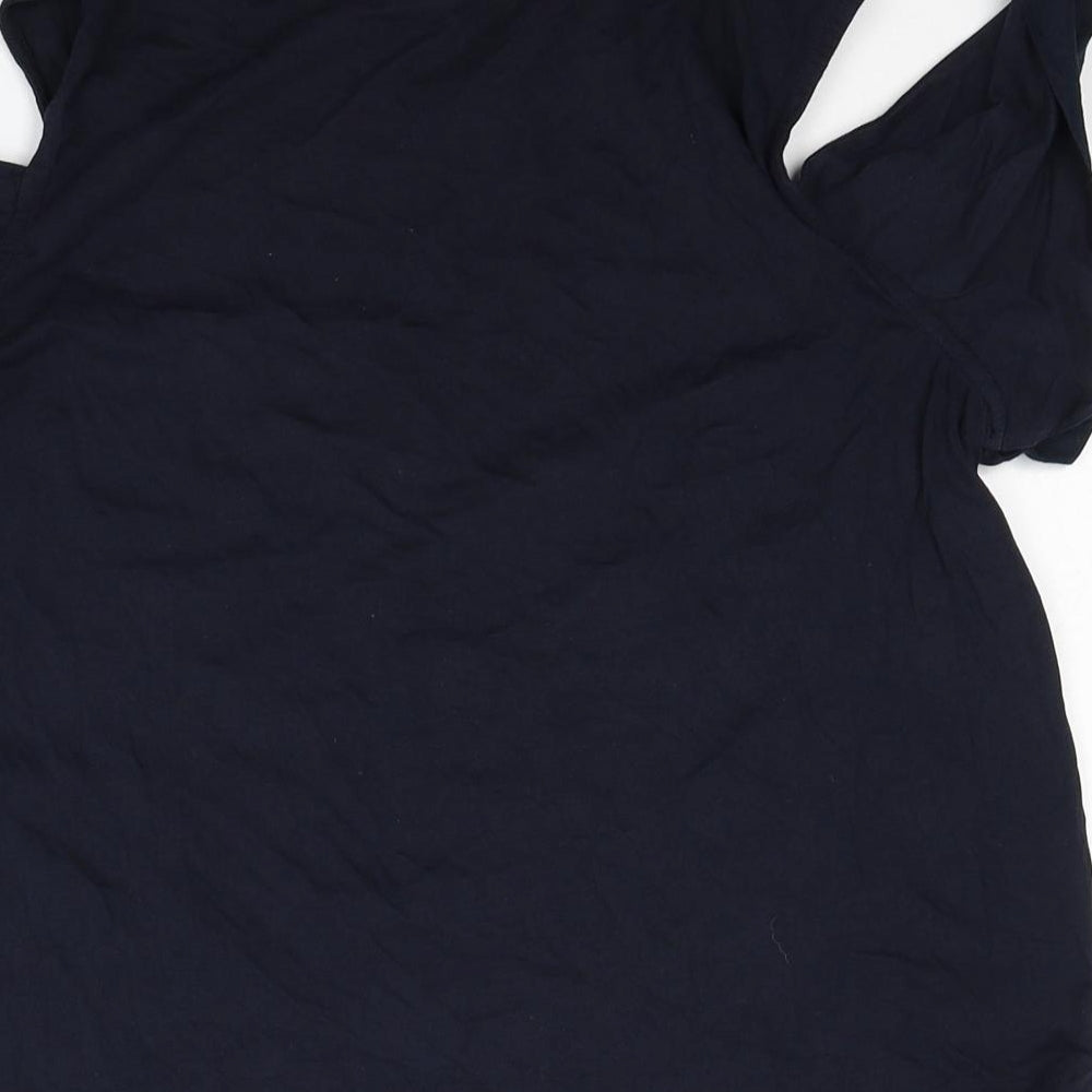 H&M Womens Blue Cotton Basic T-Shirt Size M Boat Neck - Cold Shoulder