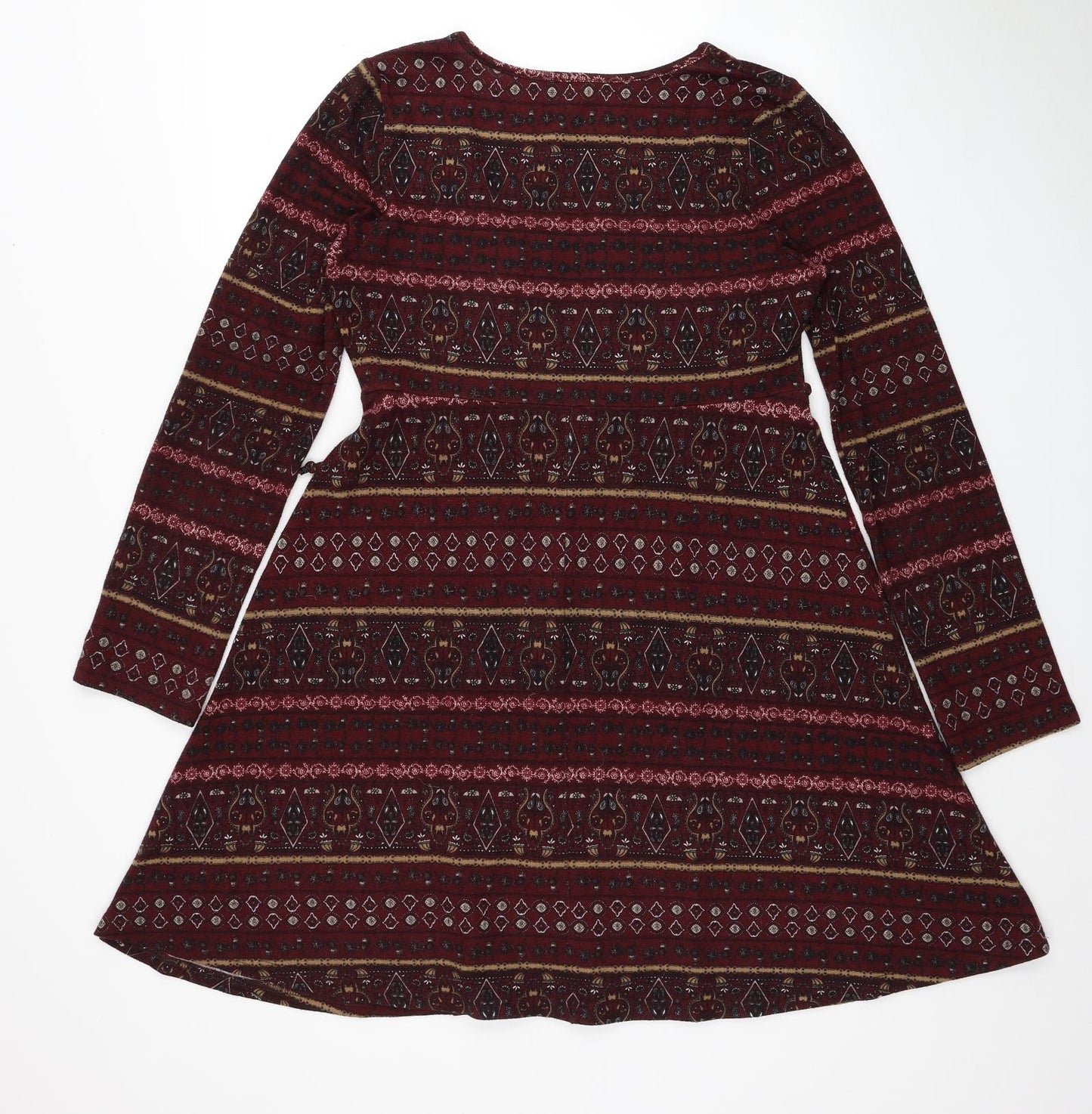 Apricot Womens Red Geometric Polyester Jumper Dress Size 14 Scoop Neck Pullover