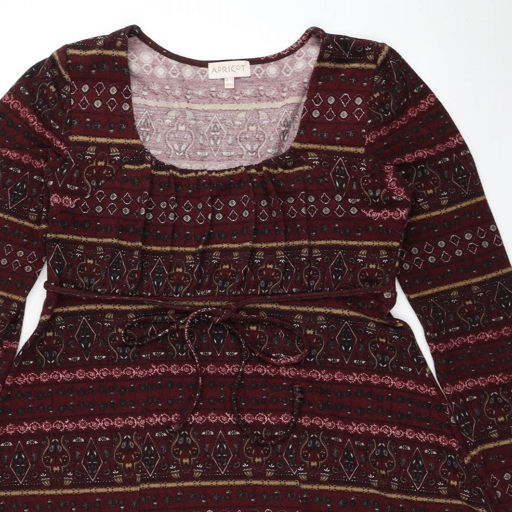 Apricot Womens Red Geometric Polyester Jumper Dress Size 14 Scoop Neck Pullover