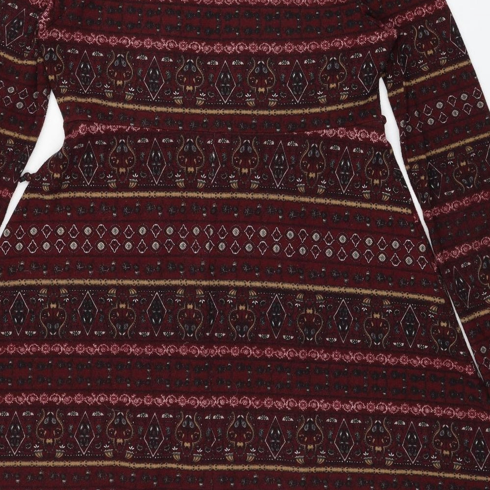 Apricot Womens Red Geometric Polyester Jumper Dress Size 14 Scoop Neck Pullover