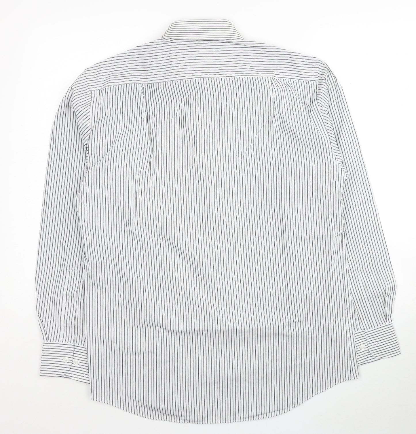 Marks and Spencer Mens White Striped Cotton Dress Shirt Size 38 Collared Button - Tailored