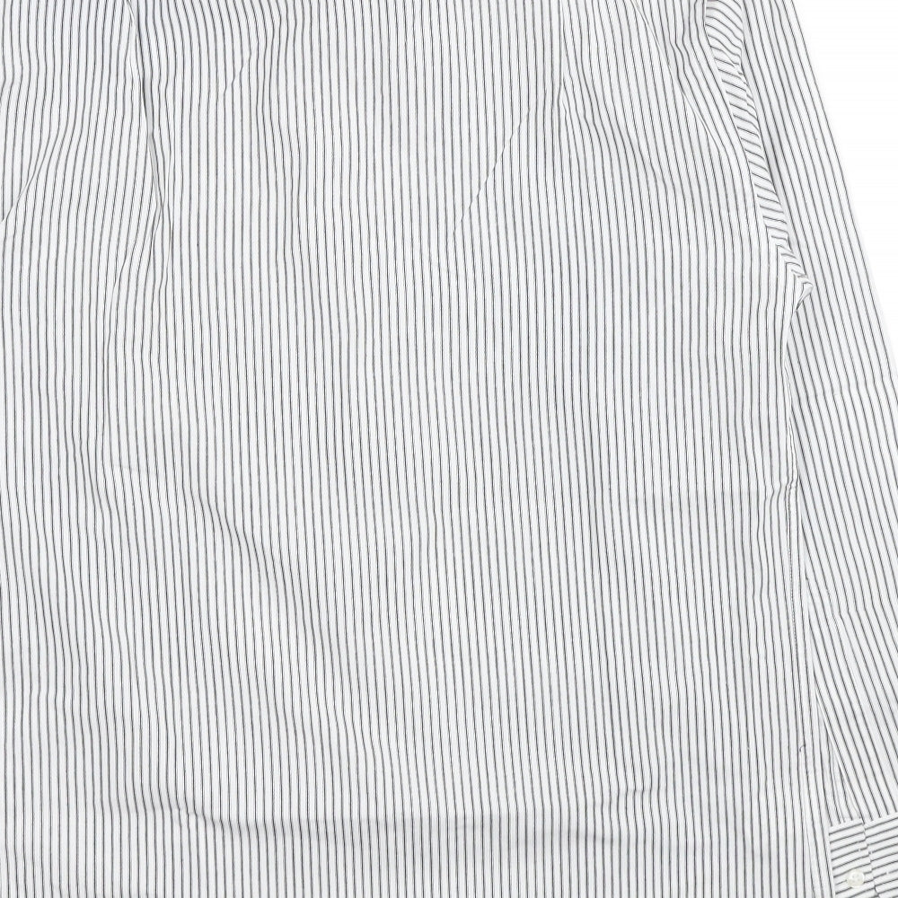 Marks and Spencer Mens White Striped Cotton Dress Shirt Size 38 Collared Button - Tailored