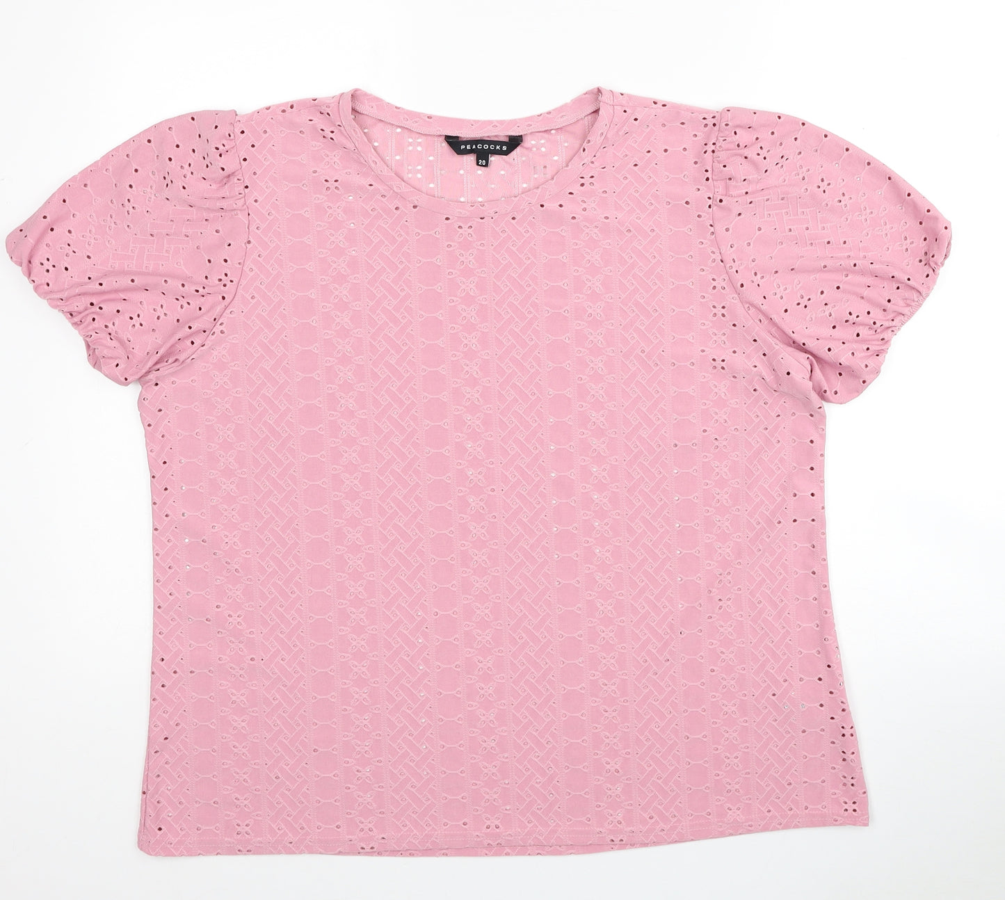 Peacocks Womens Pink Geometric Polyester Basic T-Shirt Size 20 Scoop Neck