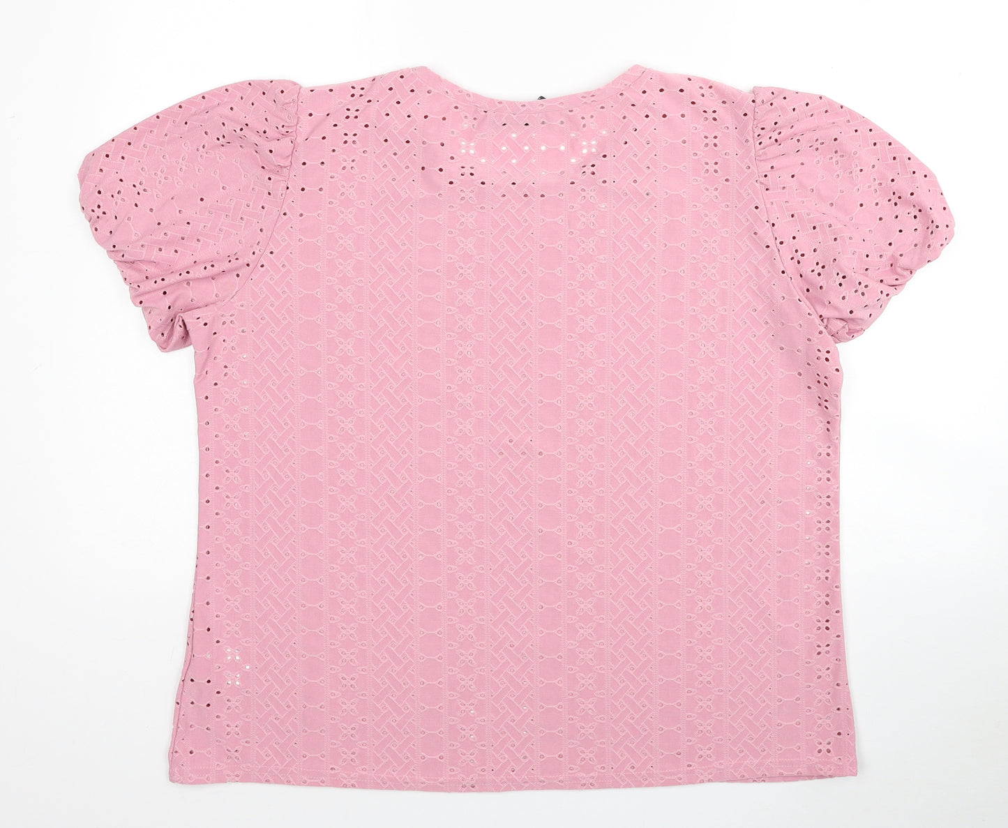 Peacocks Womens Pink Geometric Polyester Basic T-Shirt Size 20 Scoop Neck