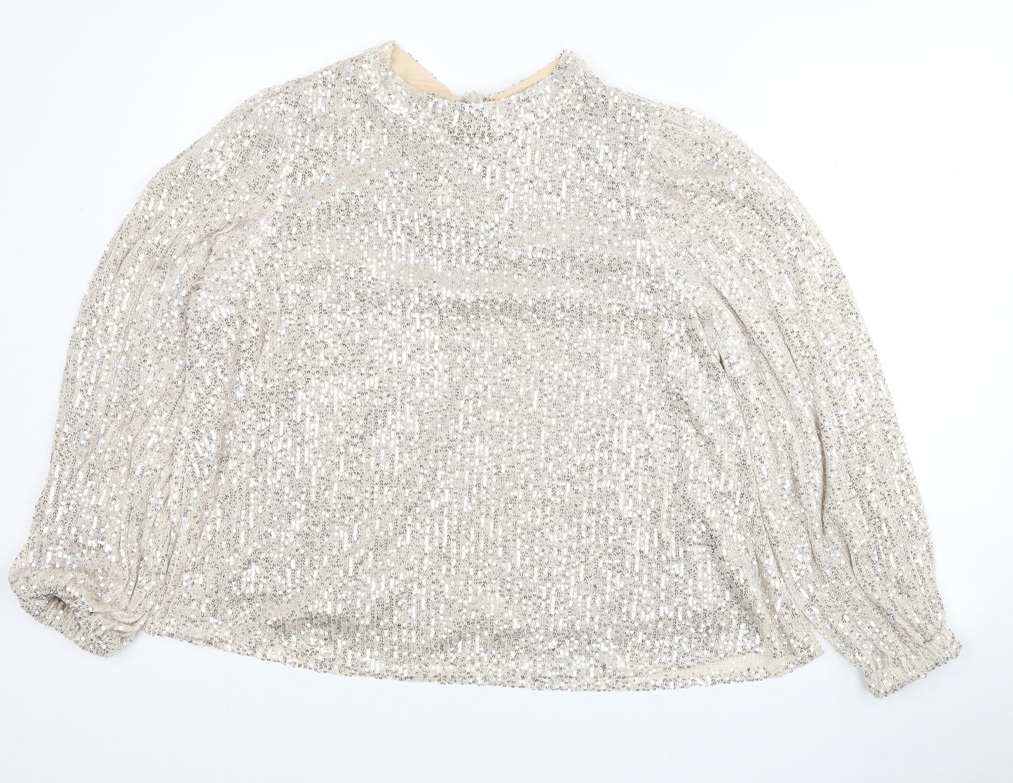 In the Style Womens Silver Polyester Basic Blouse Size 12 Round Neck