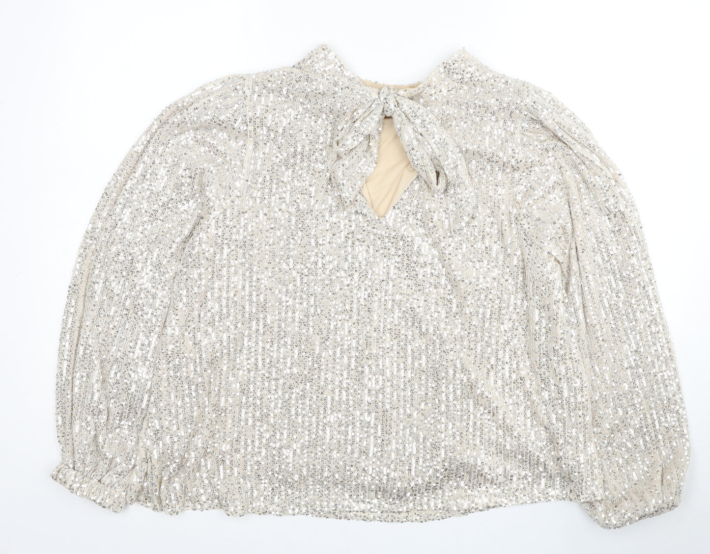 In the Style Womens Silver Polyester Basic Blouse Size 12 Round Neck