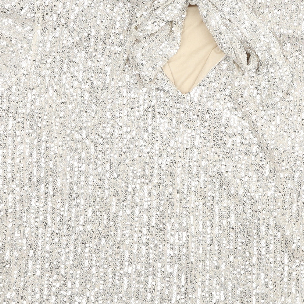 In the Style Womens Silver Polyester Basic Blouse Size 12 Round Neck