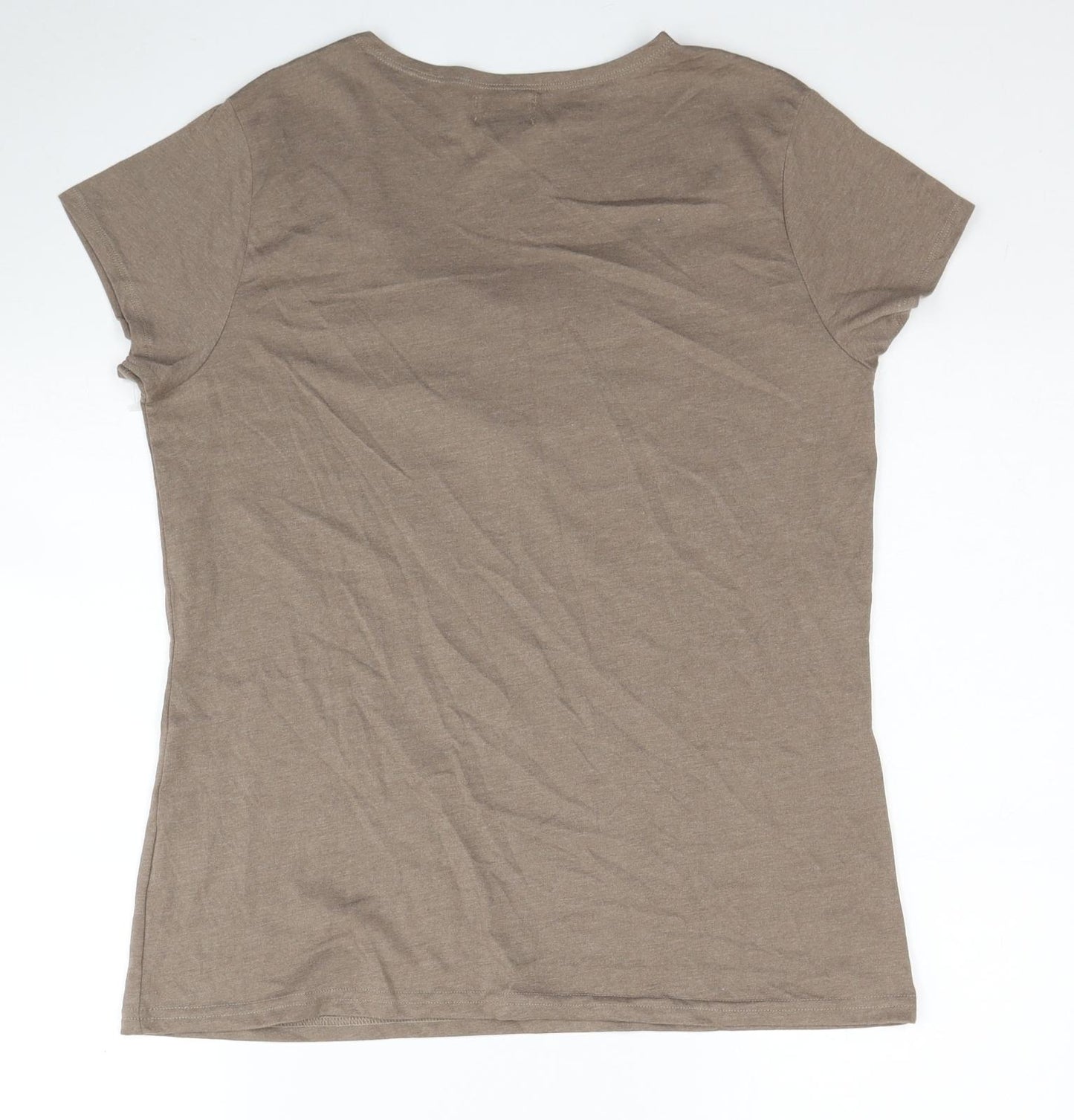Together Womens Brown Cotton Basic T-Shirt Size 14 Scoop Neck - Lace Detail