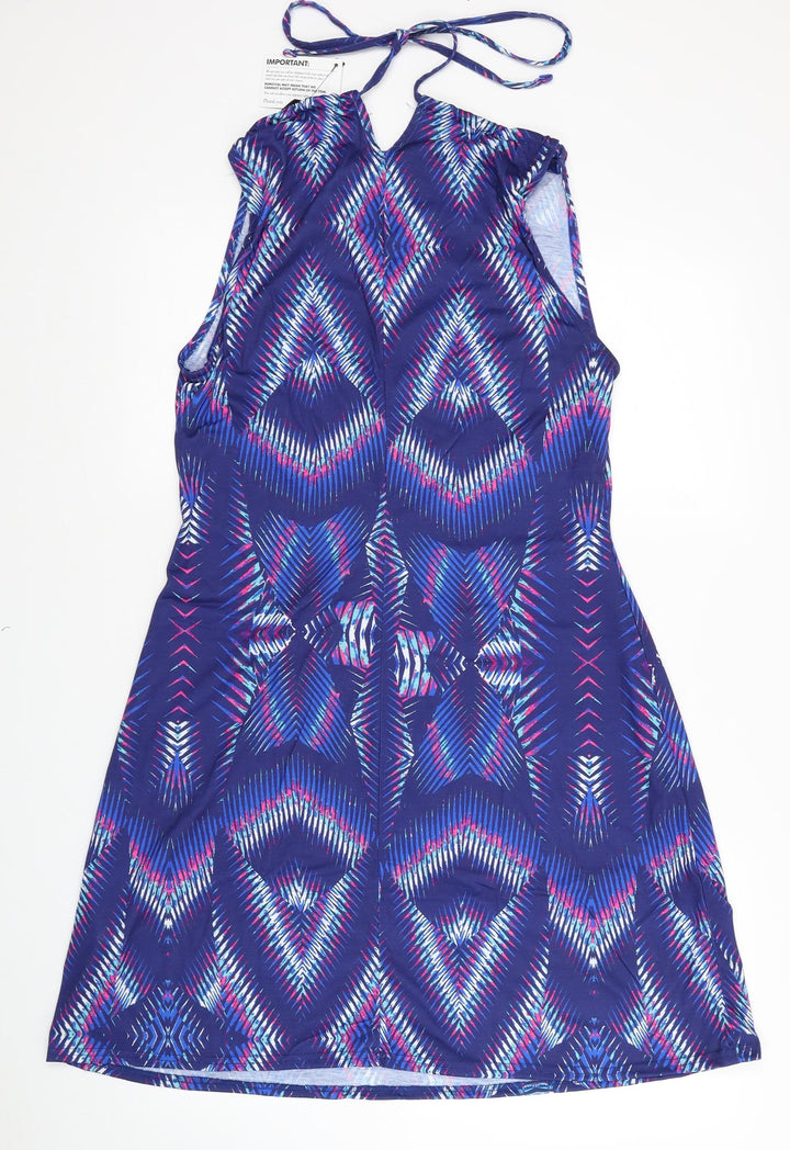 Kaleidoscope Womens Blue Geometric Polyester Tank Dress Size 14 Halter Tie