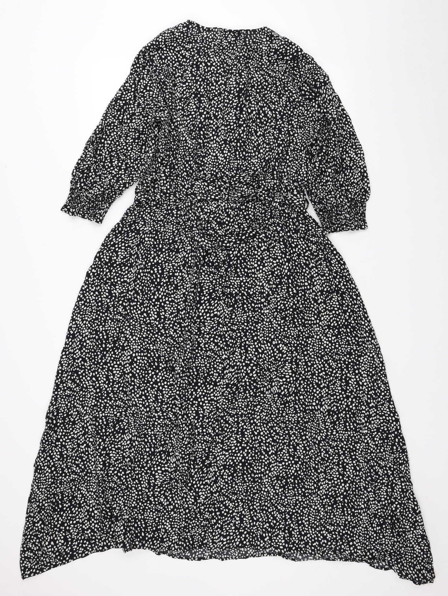 F&F Womens Black Polka Dot Viscose A-Line Size 14 V-Neck Pullover