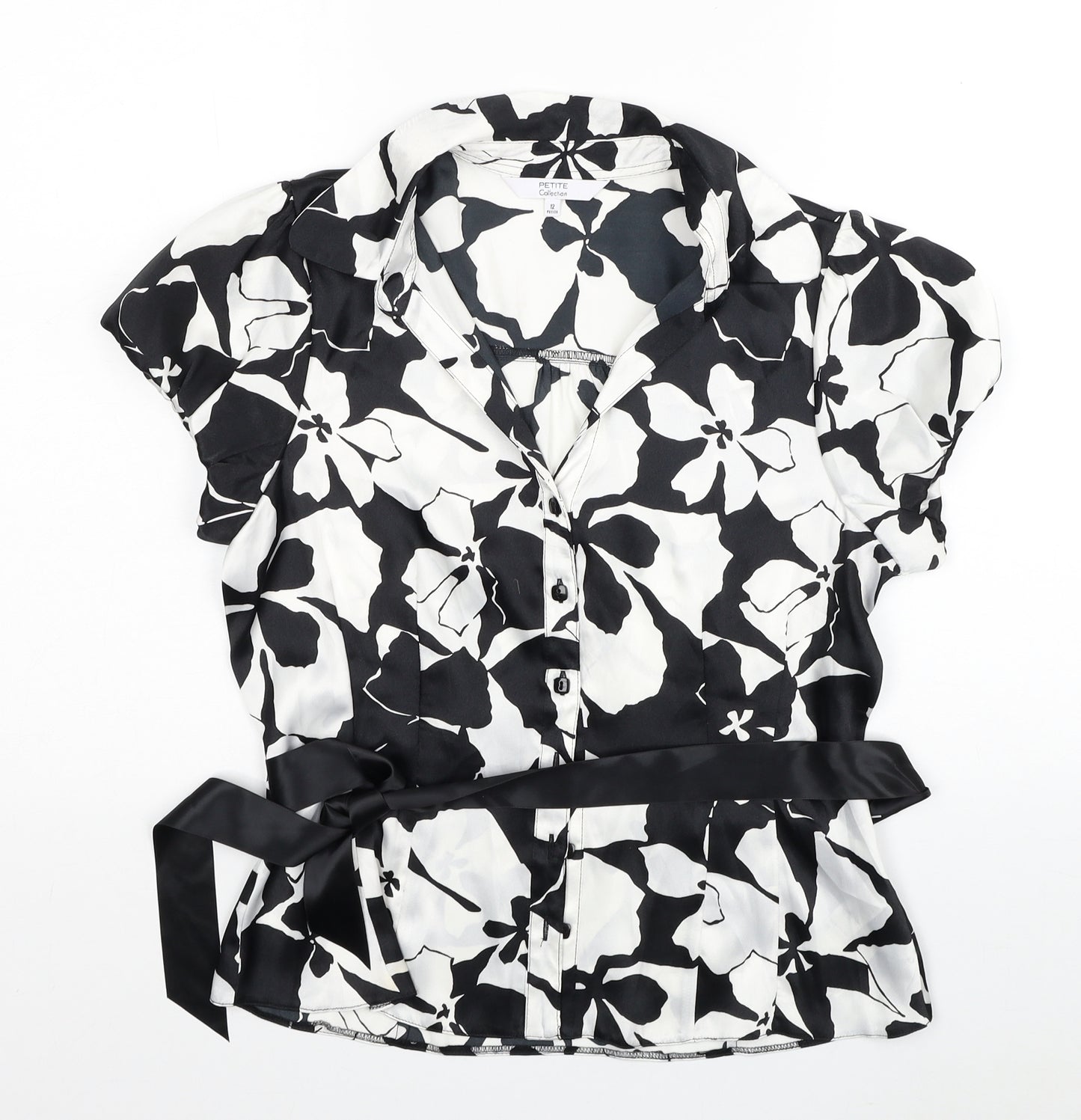 Debenhams Womens White Floral Polyester Basic Blouse Size 12 Collared