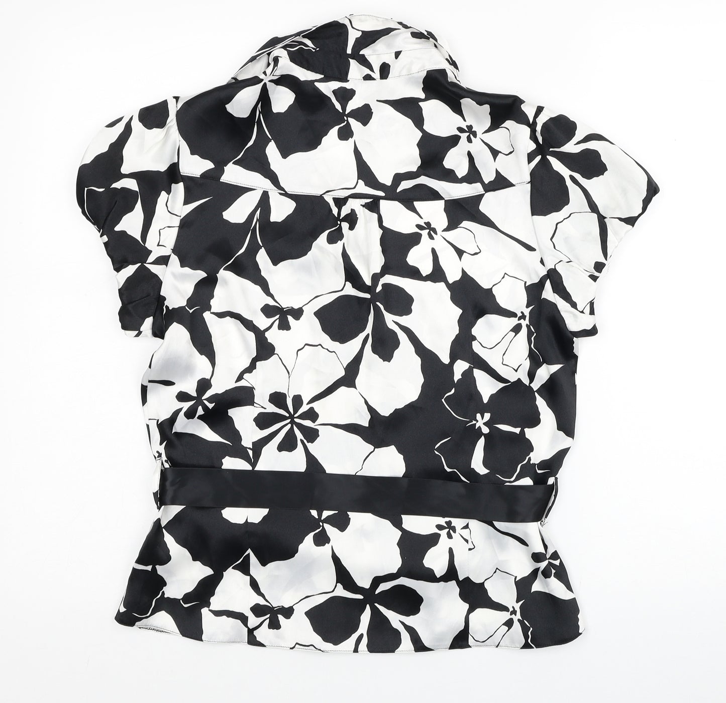 Debenhams Womens White Floral Polyester Basic Blouse Size 12 Collared