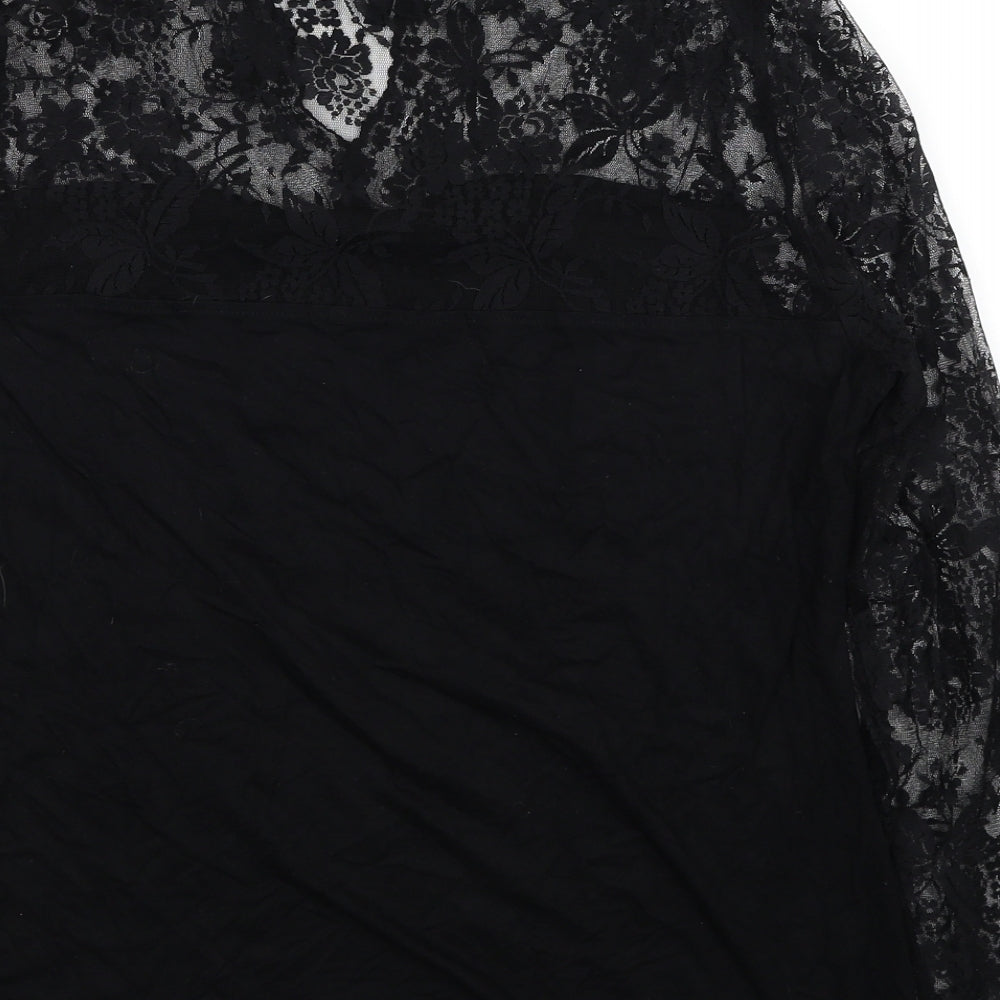 NEXT Womens Black Floral Polyester Basic Blouse Size 18 V-Neck