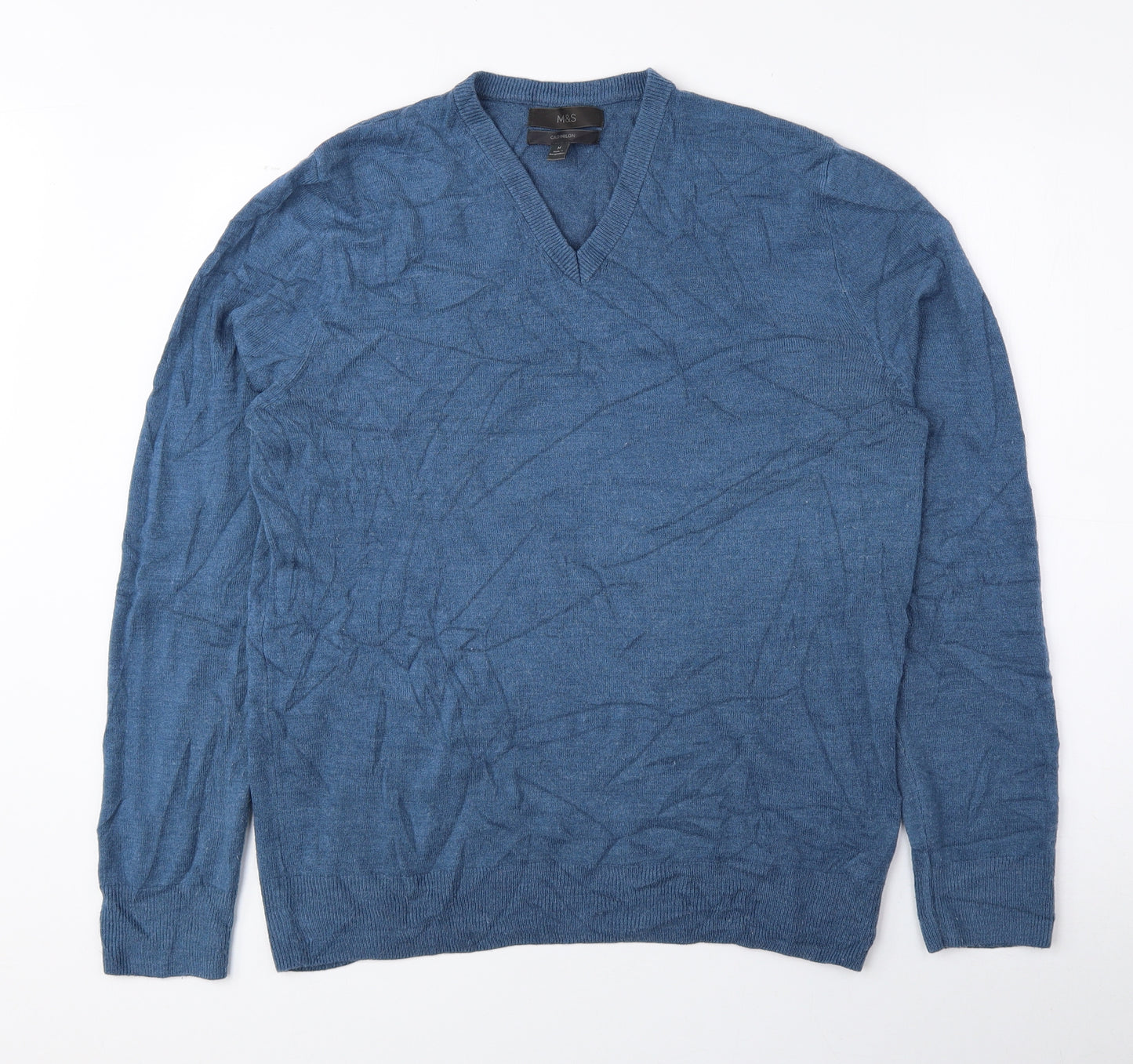 Marks and Spencer Mens Blue V-Neck Acrylic Pullover Jumper Size M