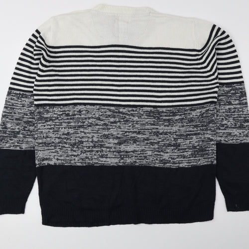 Brave Soul Mens Blue Round Neck Striped Acrylic Pullover Jumper Size XL