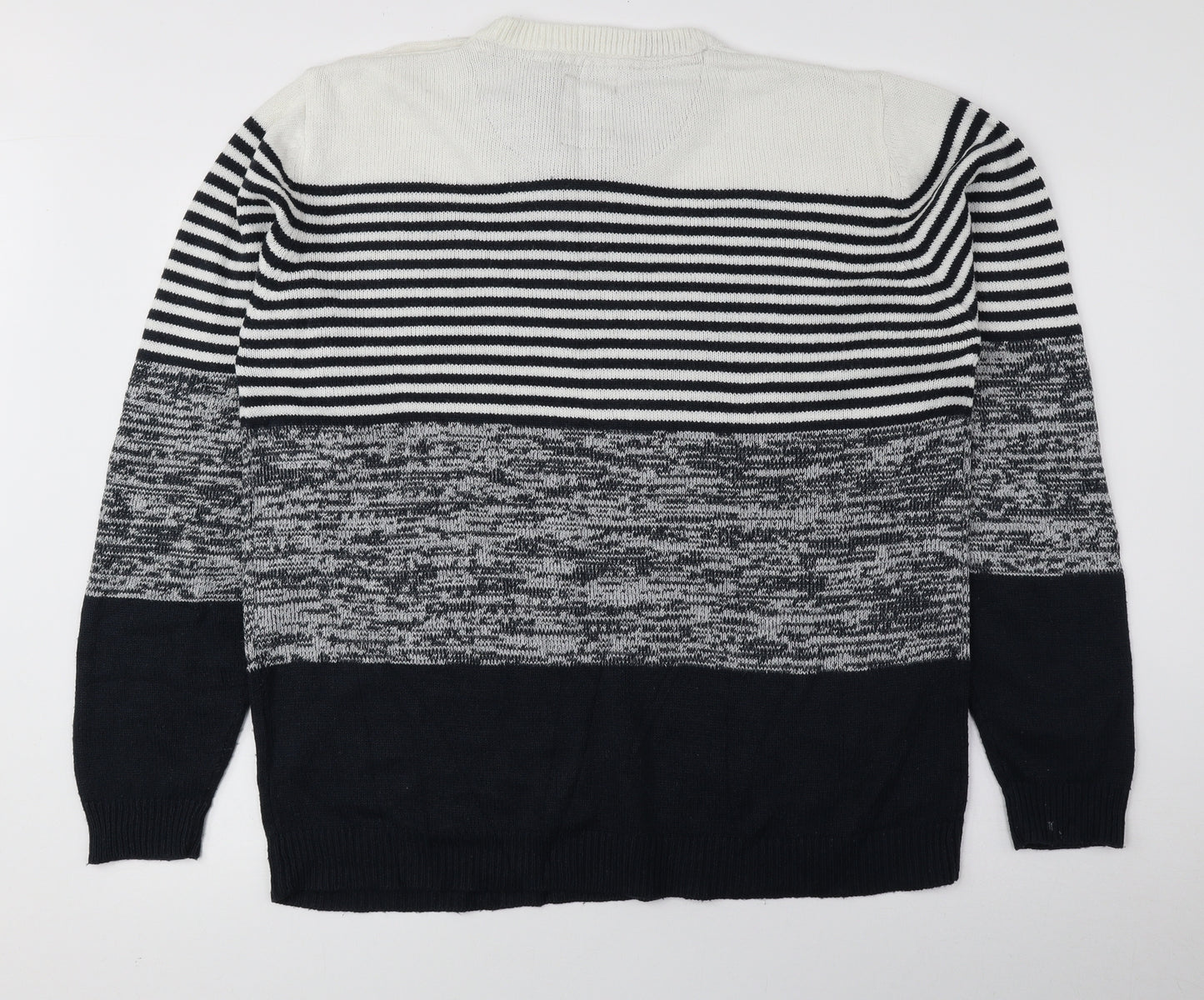 Brave Soul Mens Blue Round Neck Striped Acrylic Pullover Jumper Size XL