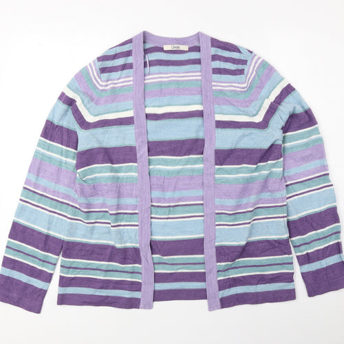 Classic Womens Multicoloured V-Neck Striped Acrylic Cardigan Jumper Size 14