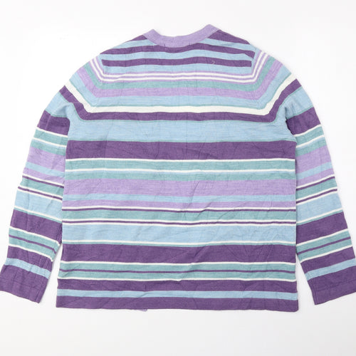 Classic Womens Multicoloured V-Neck Striped Acrylic Cardigan Jumper Size 14
