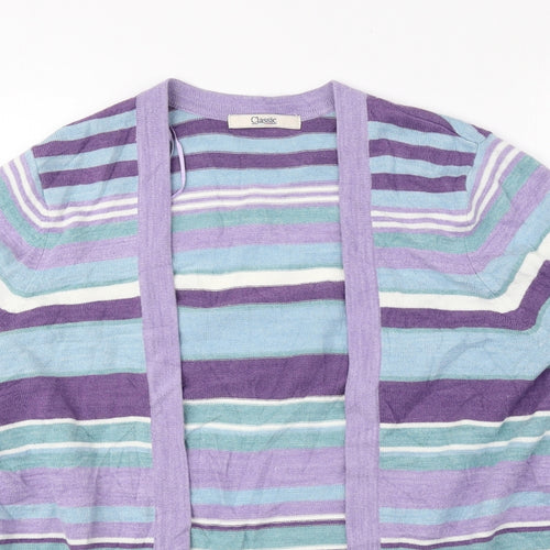 Classic Womens Multicoloured V-Neck Striped Acrylic Cardigan Jumper Size 14