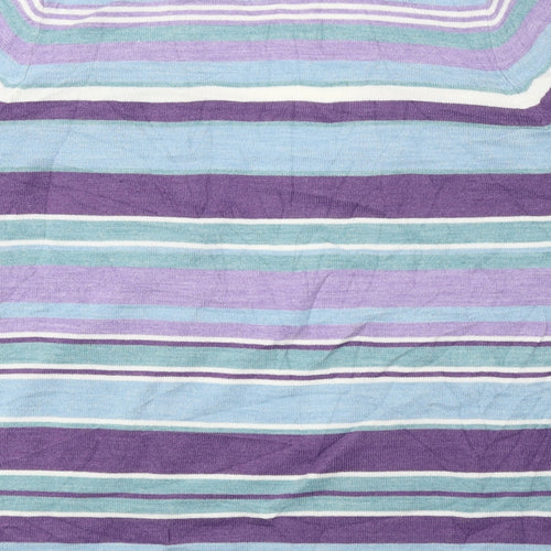 Classic Womens Multicoloured V-Neck Striped Acrylic Cardigan Jumper Size 14