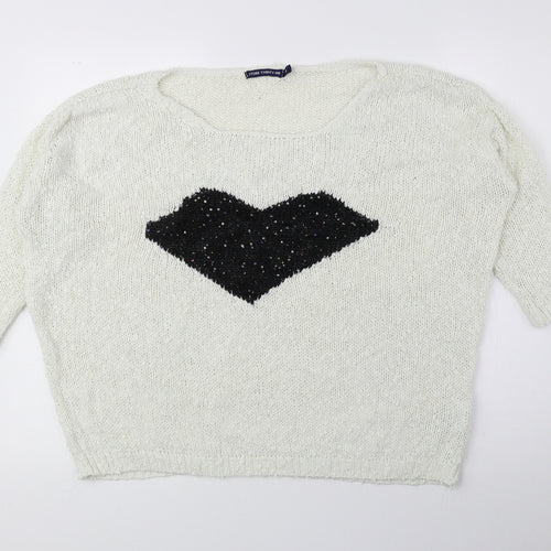 Store Twenty One Womens Ivory Round Neck Geometric Acrylic Pullover Jumper Size M