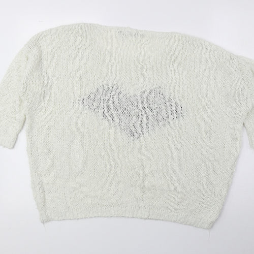 Store Twenty One Womens Ivory Round Neck Geometric Acrylic Pullover Jumper Size M