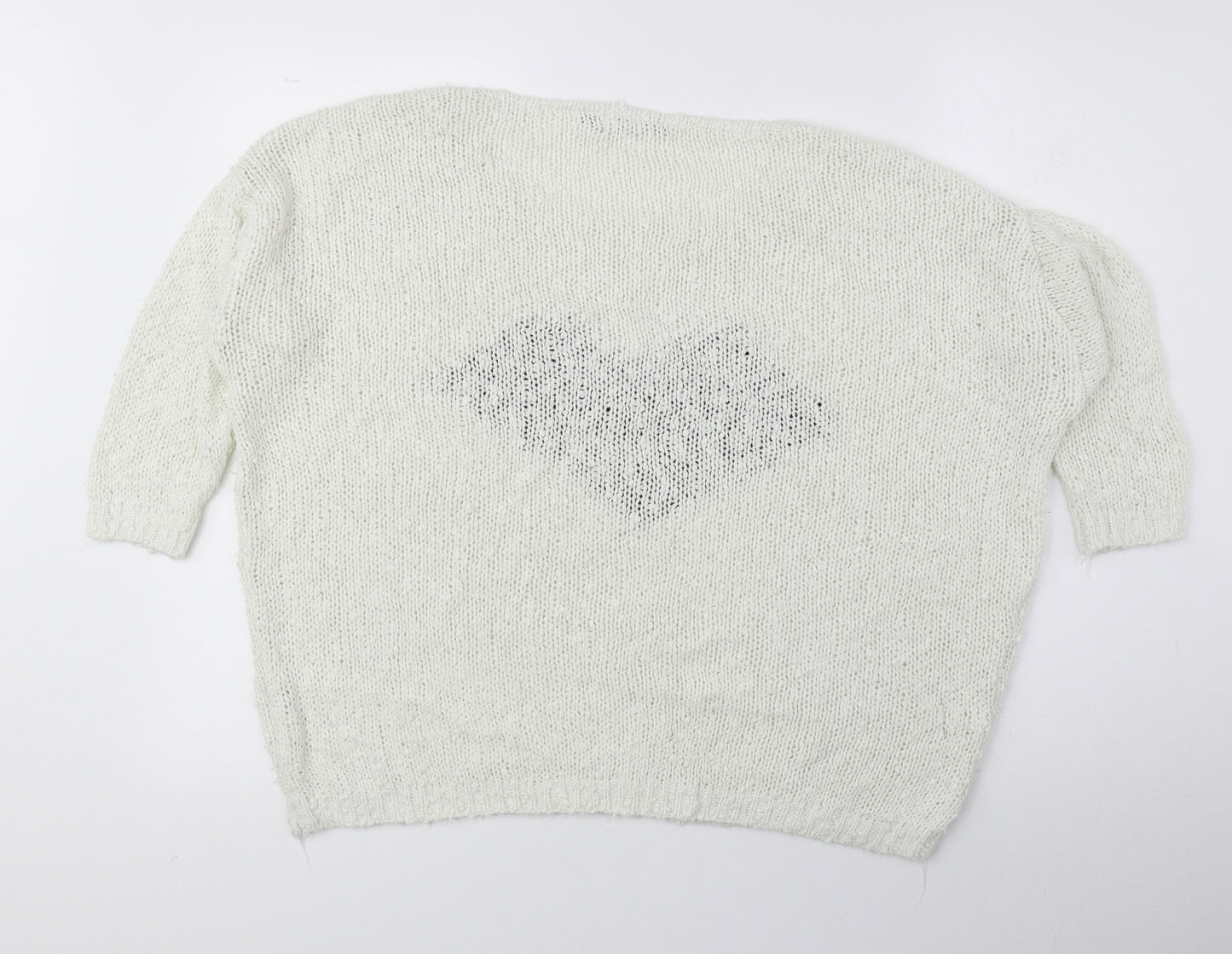 Store Twenty One Womens Ivory Round Neck Geometric Acrylic Pullover Jumper Size M