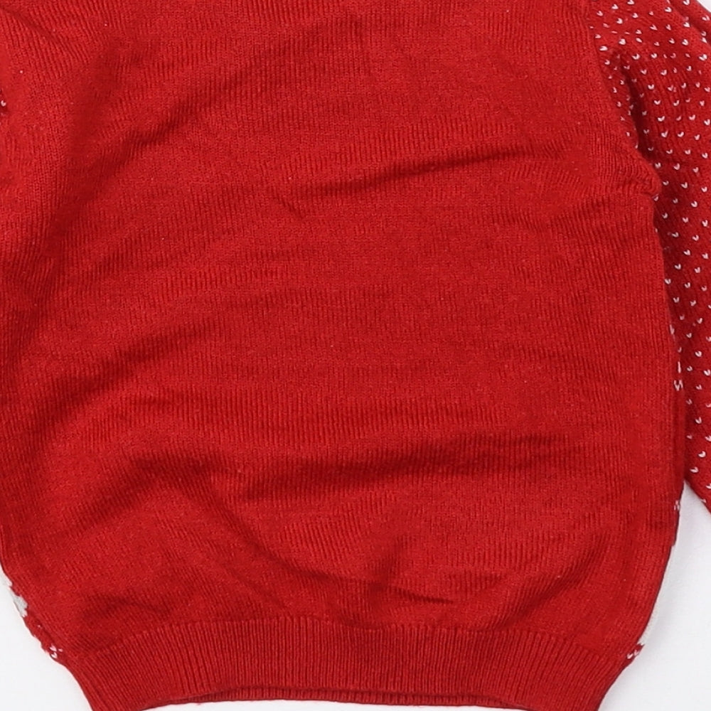 George Baby Red Geometric Acrylic Pullover Jumper Size 9-12 Months Button - Christmas Jumper