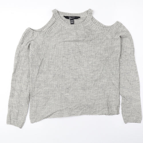 New Look Girls Grey Round Neck Acrylic Pullover Jumper Size 10-11 Years Pullover - Cold Shoulder