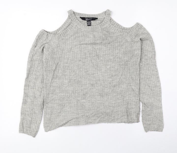 New Look Girls Grey Round Neck Acrylic Pullover Jumper Size 10-11 Years Pullover - Cold Shoulder