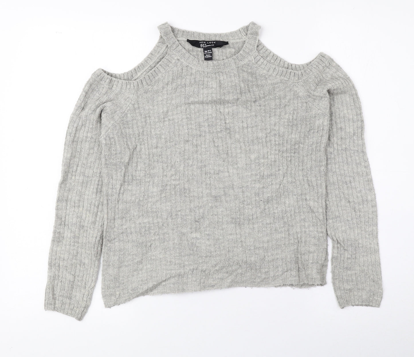 New Look Girls Grey Round Neck Acrylic Pullover Jumper Size 10-11 Years Pullover - Cold Shoulder