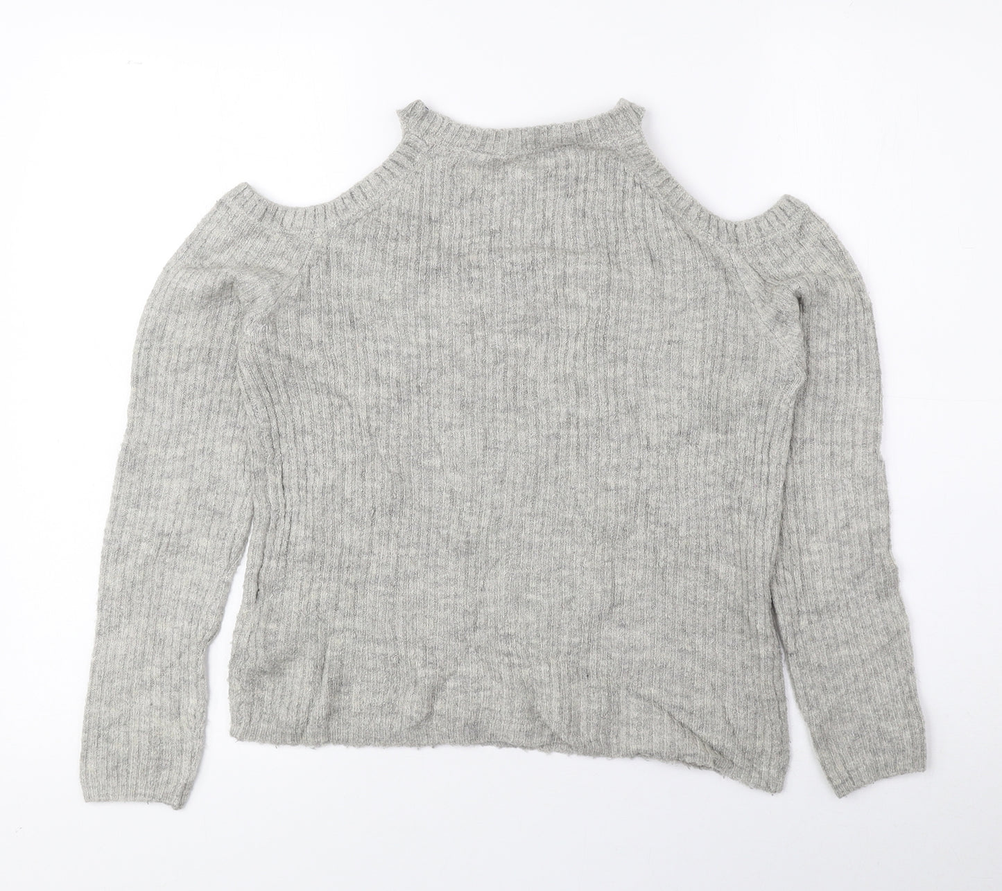 New Look Girls Grey Round Neck Acrylic Pullover Jumper Size 10-11 Years Pullover - Cold Shoulder