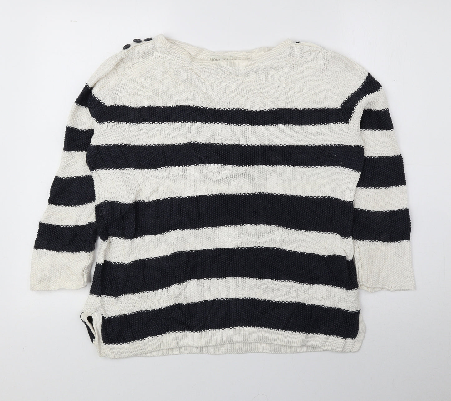 Monsoon Womens Blue Boat Neck Striped 100% Cotton Pullover Jumper Size M