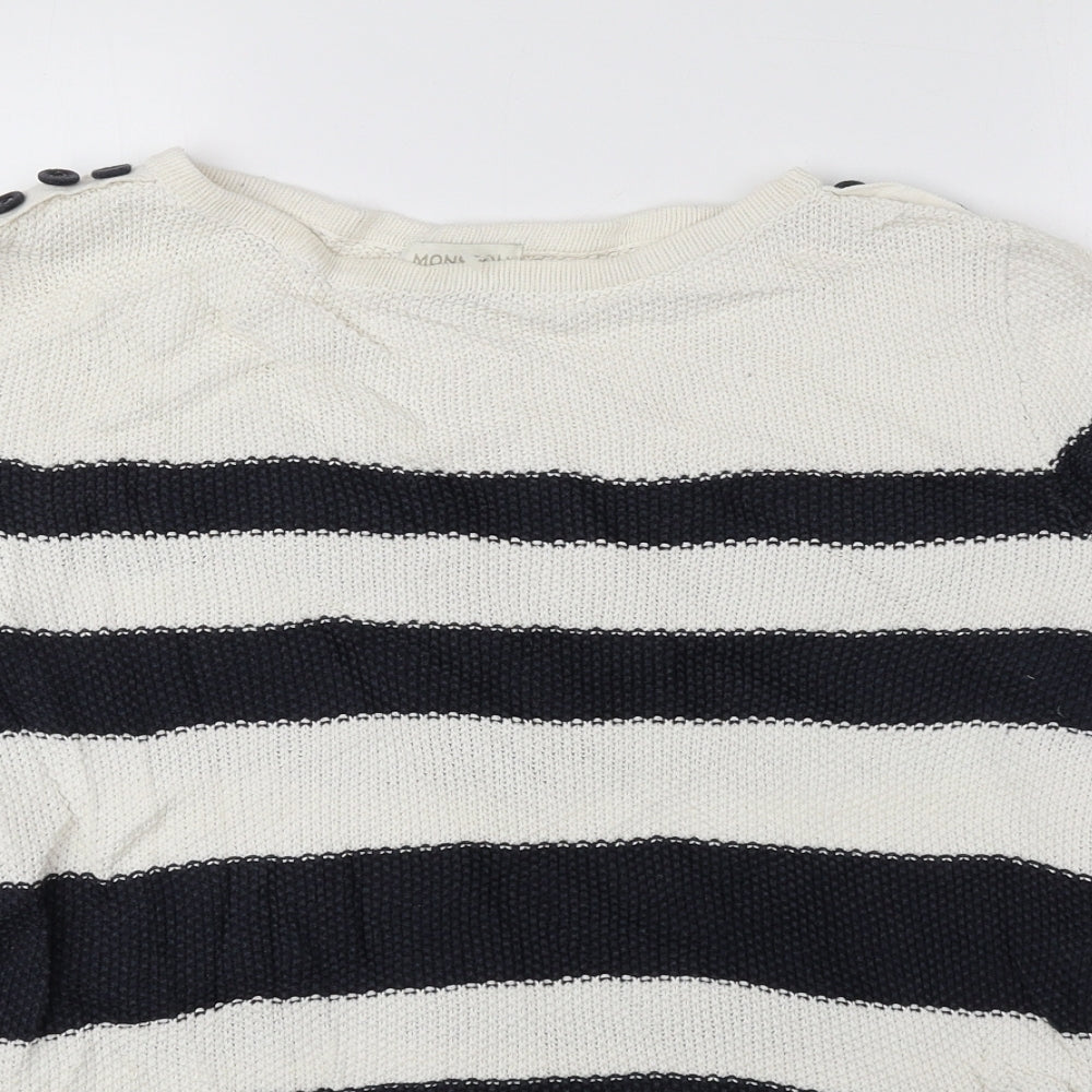Monsoon Womens Blue Boat Neck Striped 100% Cotton Pullover Jumper Size M