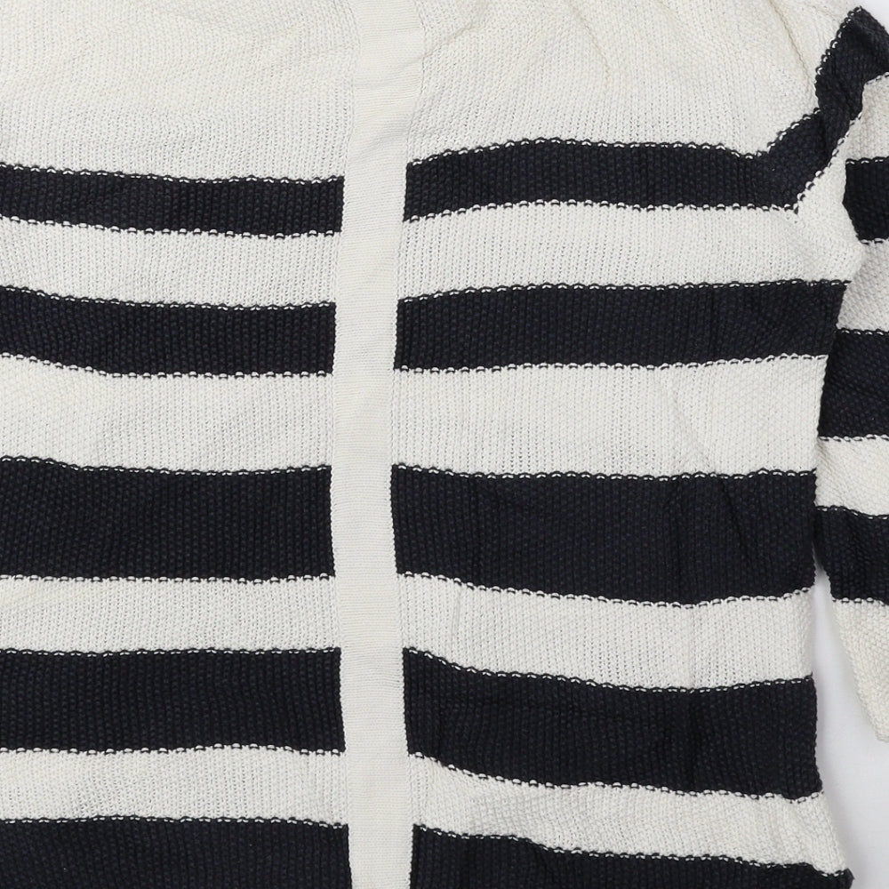 Monsoon Womens Blue Boat Neck Striped 100% Cotton Pullover Jumper Size M