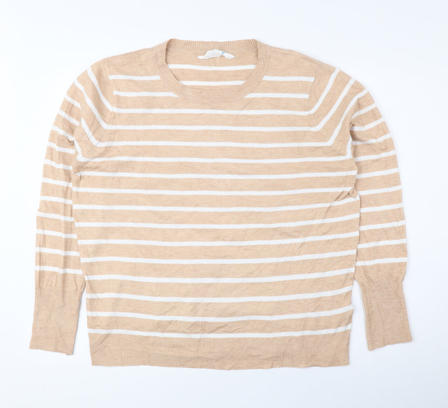 Primark Mens Beige Round Neck Striped Polyester Pullover Jumper Size XL