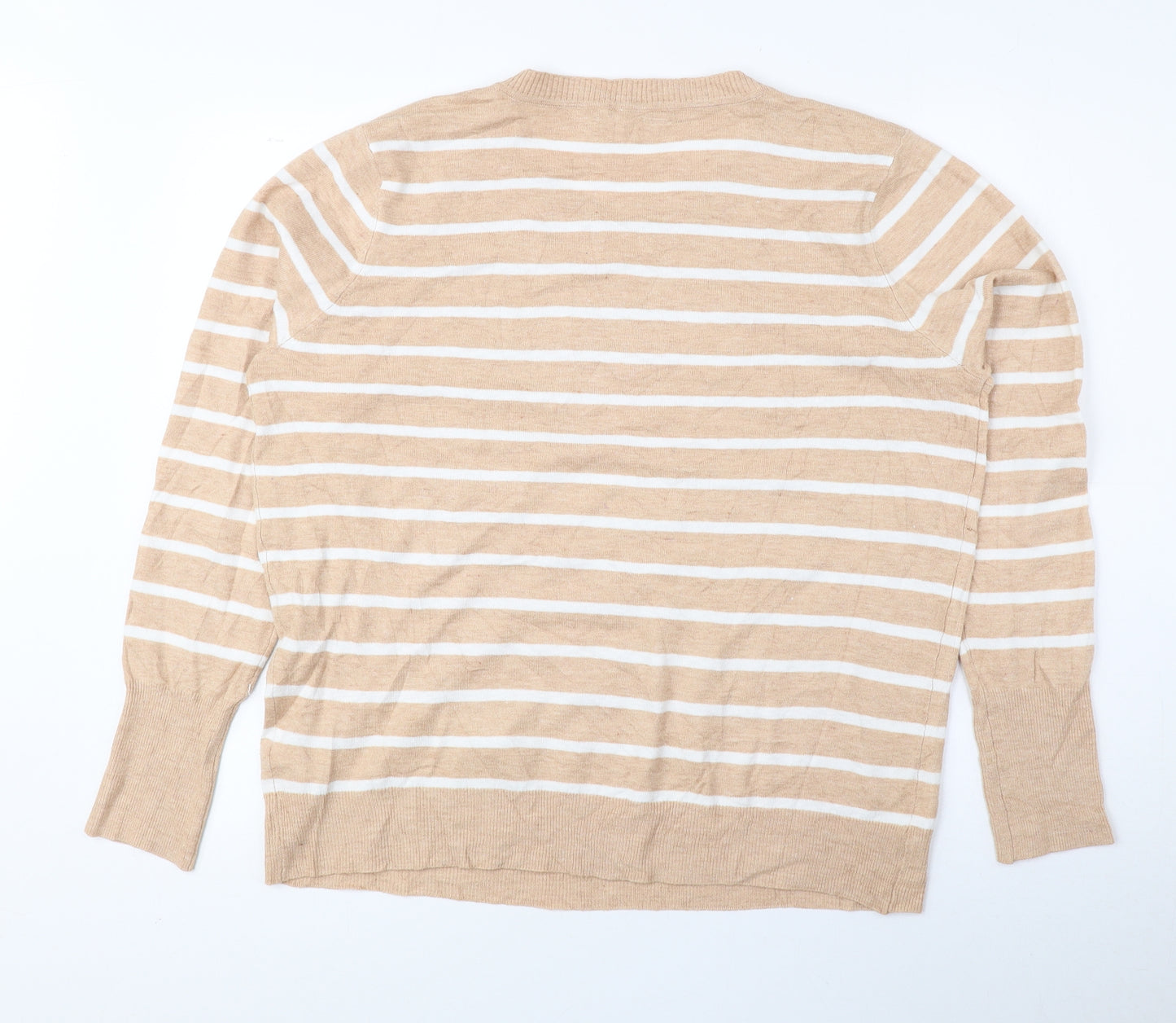 Primark Mens Beige Round Neck Striped Polyester Pullover Jumper Size XL