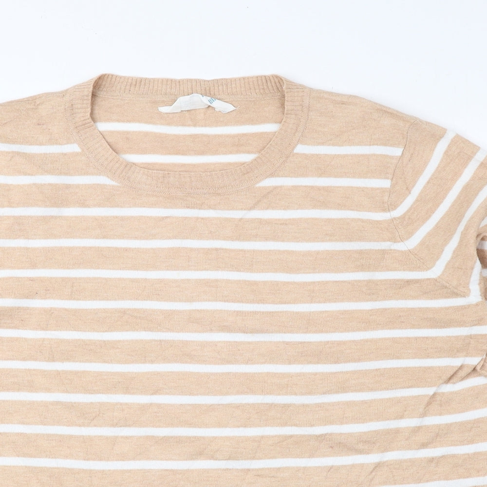 Primark Mens Beige Round Neck Striped Polyester Pullover Jumper Size XL