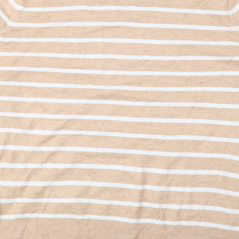 Primark Mens Beige Round Neck Striped Polyester Pullover Jumper Size XL