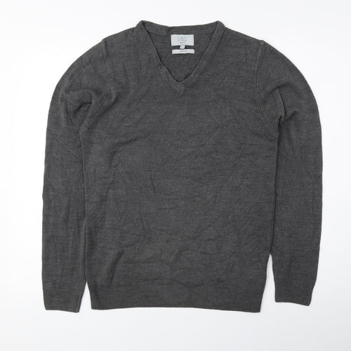 Marks and Spencer Mens Grey V-Neck Acrylic Pullover Jumper Size S