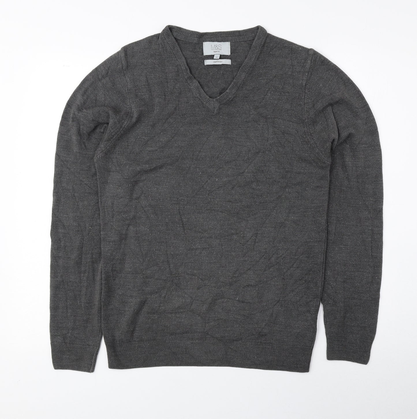 Marks and Spencer Mens Grey V-Neck Acrylic Pullover Jumper Size S