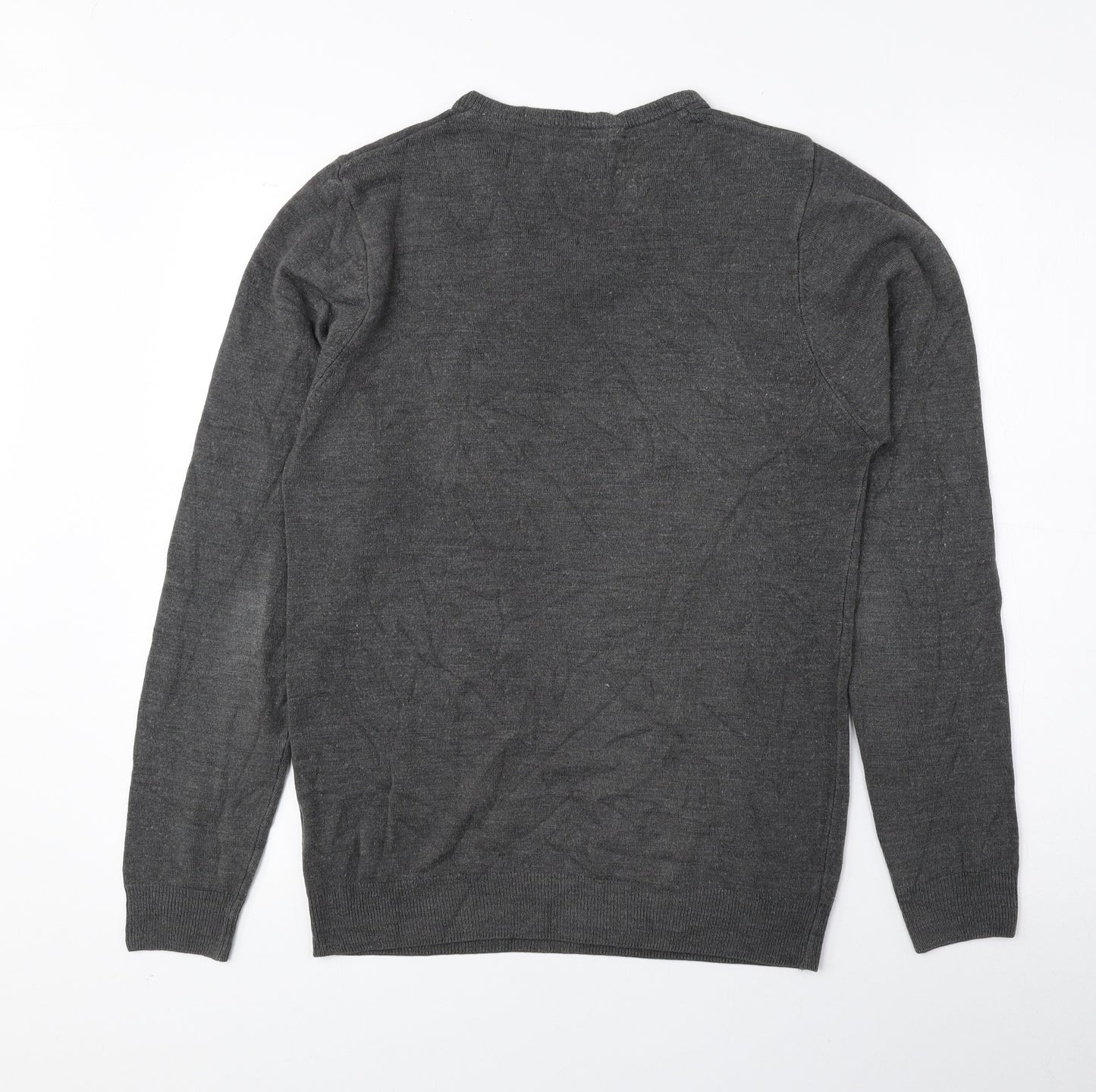 Marks and Spencer Mens Grey V-Neck Acrylic Pullover Jumper Size S