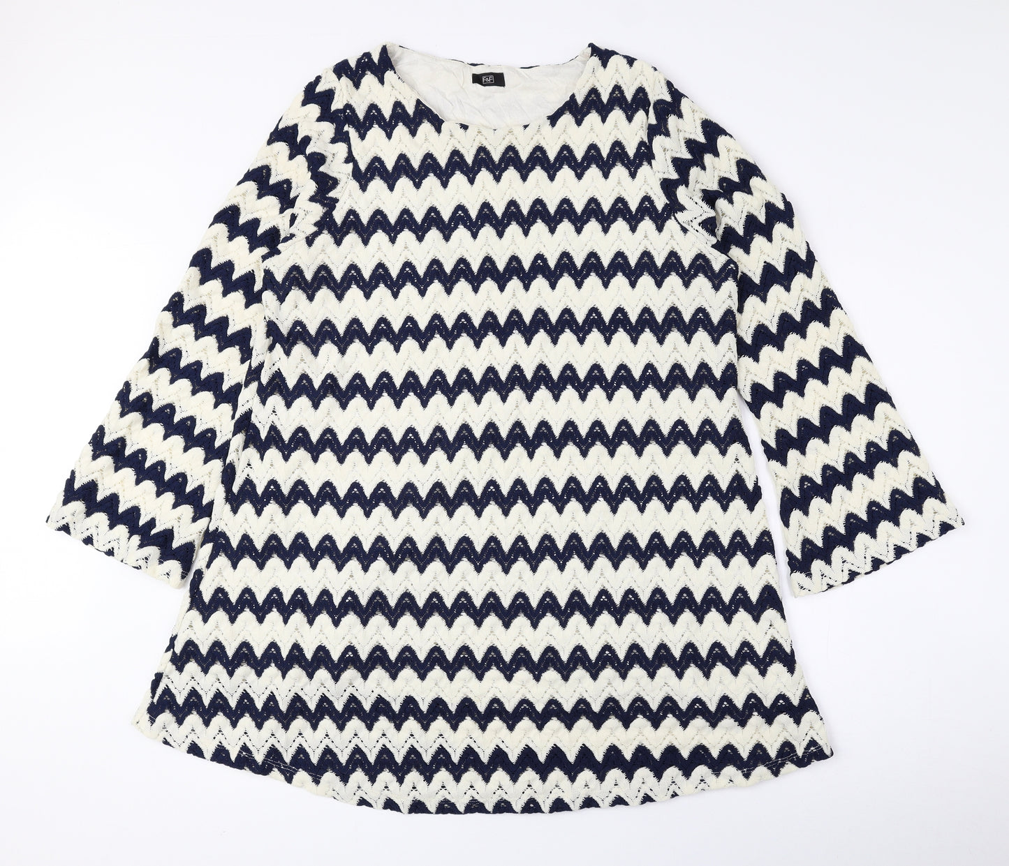 F&F Womens Blue Geometric Polyester A-Line Size 22 Round Neck Pullover