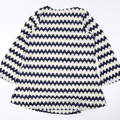 F&F Womens Blue Geometric Polyester A-Line Size 22 Round Neck Pullover