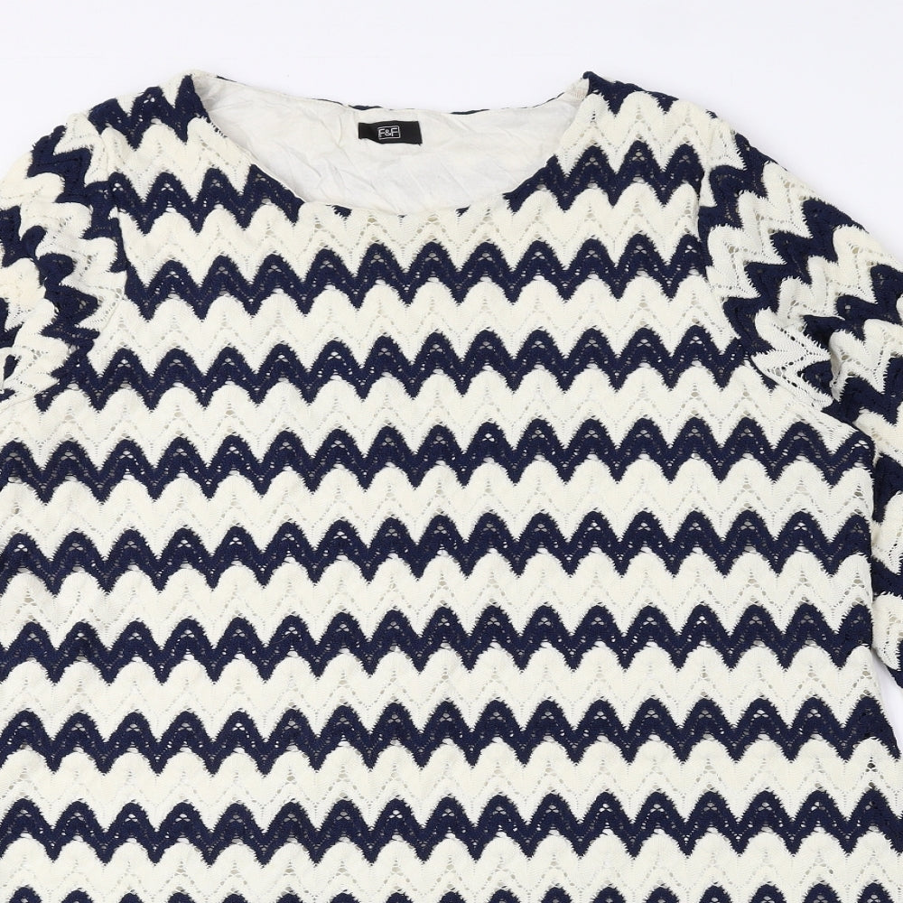 F&F Womens Blue Geometric Polyester A-Line Size 22 Round Neck Pullover