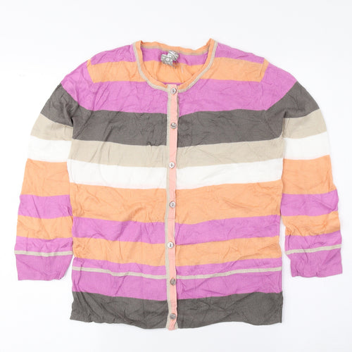 NEXT Womens Multicoloured Round Neck Striped 100% Cotton Cardigan Jumper Size 12