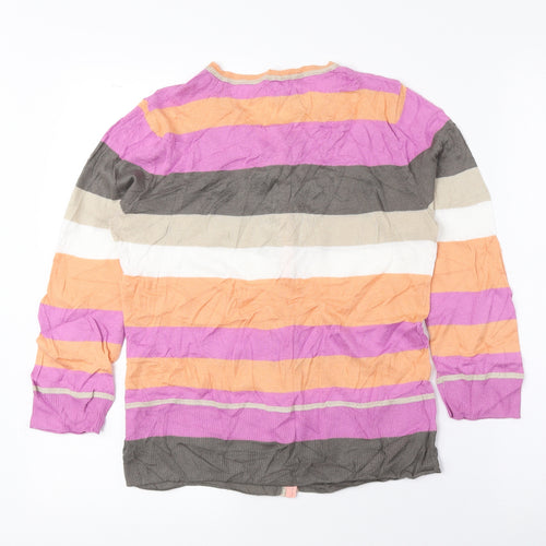 NEXT Womens Multicoloured Round Neck Striped 100% Cotton Cardigan Jumper Size 12
