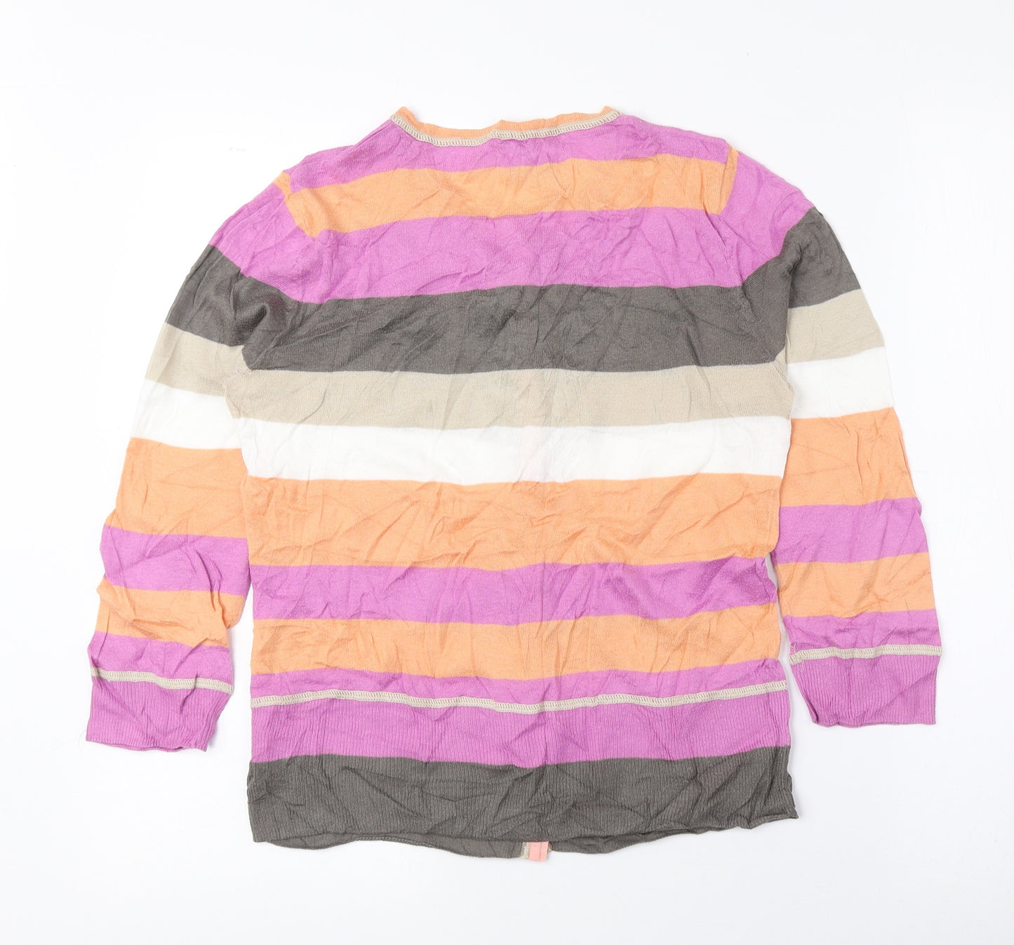 NEXT Womens Multicoloured Round Neck Striped 100% Cotton Cardigan Jumper Size 12