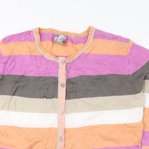 NEXT Womens Multicoloured Round Neck Striped 100% Cotton Cardigan Jumper Size 12